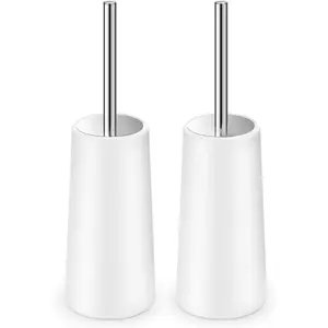 Toilet Brush and Holder, 2 Pack Toilet Brush with 304 Stainless Steel Long Handle, Toilet Bowl Brush for Bathroom Toilet-Ergonomic, Elegant, Durable White