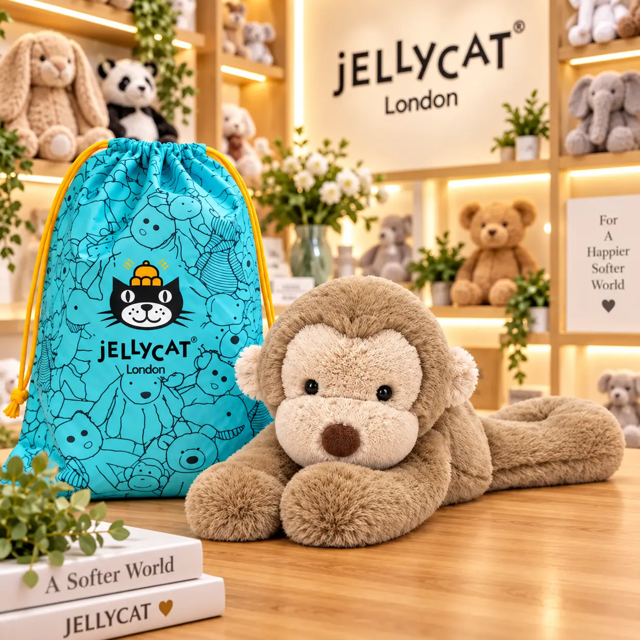 Jellycat Smudge Monkey Plush Toy – Soft Floppy Monkey Stuffed Animal, Birthday & Baby Shower Gift for Kids and Adults