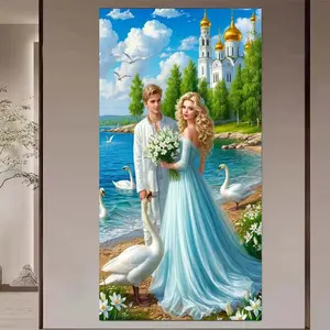 1pcs 5D DIY diamond painting kit, 5D diamond art kit, DIY decoration, white swan lakeside church diamond painting kit full round drills DIY, mosaic, diamond art, DIY art home decoration, suitable for Halloween and Christmas.