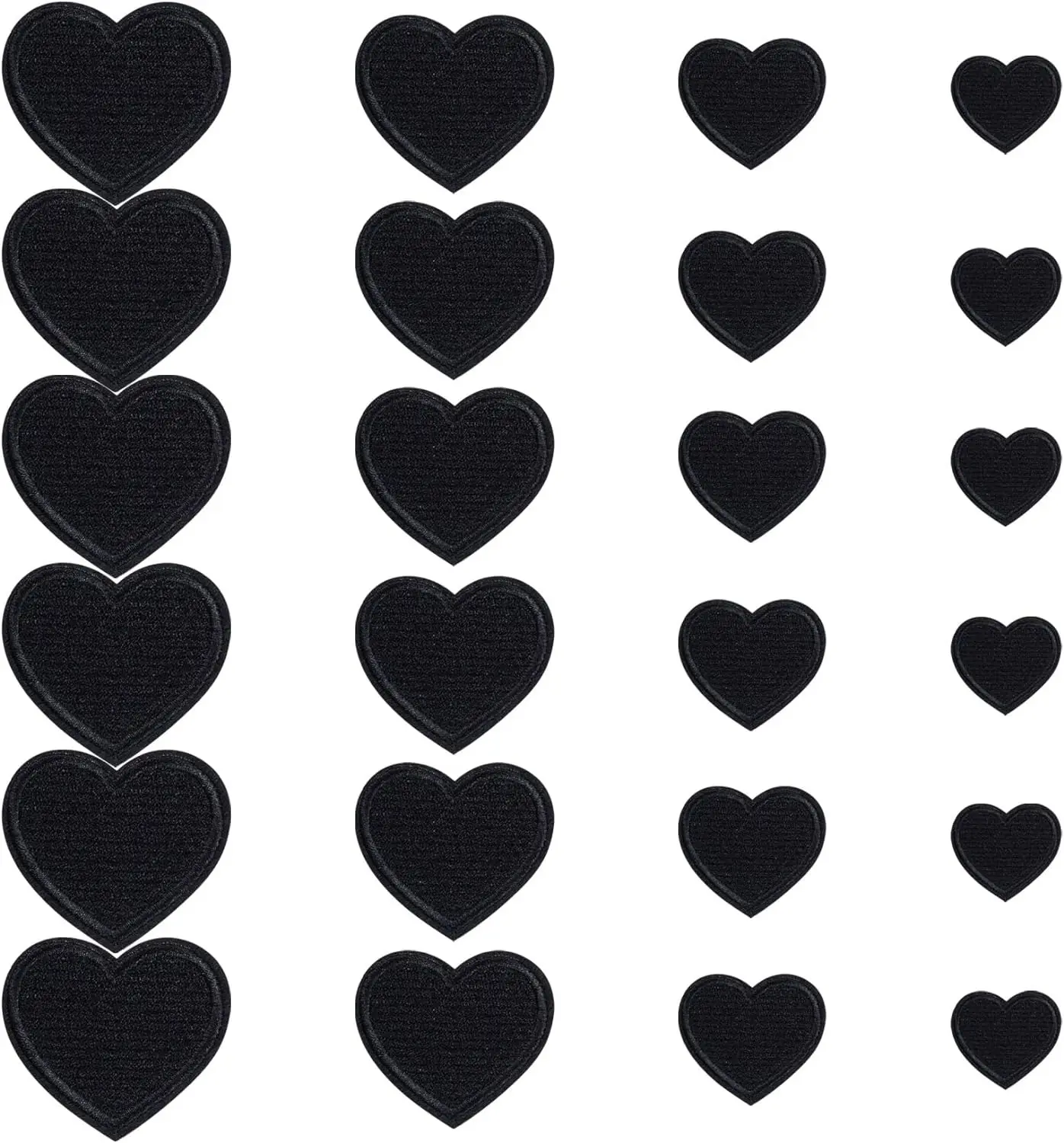 24pcs Heart Shape Iron on Patches Cute Mini Heart Iron-on sew-on Patches Embroidered Applique Decoration Patches Assorted Size Custom Patches for Clothing Jeans Hats Bags (4 Size, Black)