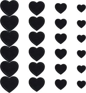 24pcs Heart Shape Iron on Patches Cute Mini Heart Iron-on sew-on Patches Embroidered Applique Decoration Patches Assorted Size Custom Patches for Clothing Jeans Hats Bags (4 Size, Black)