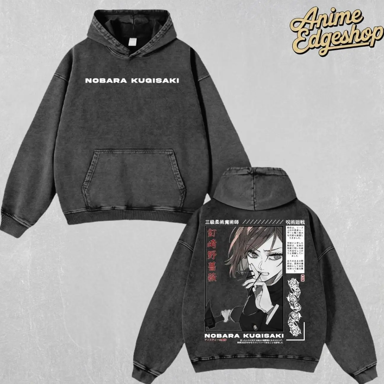 Retro Vintage Nobara Kugisaki Oversized Washed Hoodie , Jujutsu Kaisen Anime Streetwear Outfits, Heavyweight Cotton Unisex Graphic Tee Top, Gift For Him & Her Manga Lover, Halloween gift  84S