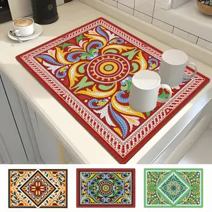 4-Pack Multifunctional Colorful Mandala  Diamond Painting Placemats,DIY Craft and Placemat 2-in-1 Set, Oil-Proof Heat-Resistant Reusable,Use as Dining Mat, Desk Pad or Coasters,Home Dining Table Decor