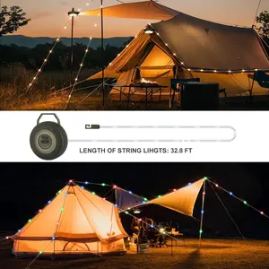 2 Pack Camping String Light, 2 in 1 Rechargeable String Lights, 7 Modes Outdoor Hanging Light for Camping, Tent Decor, Yard