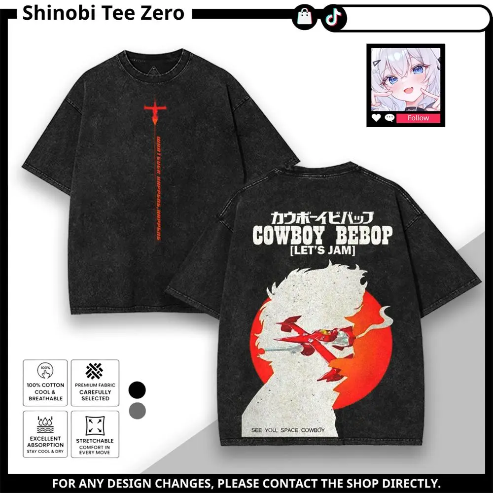 Cowboy Bebop Vintage T-Shirt – See You Space Cowboy Anime Graphic Tee Tanktop Sweartshirt Hoodie, Washed Black Unisex Streetwear Shirt good