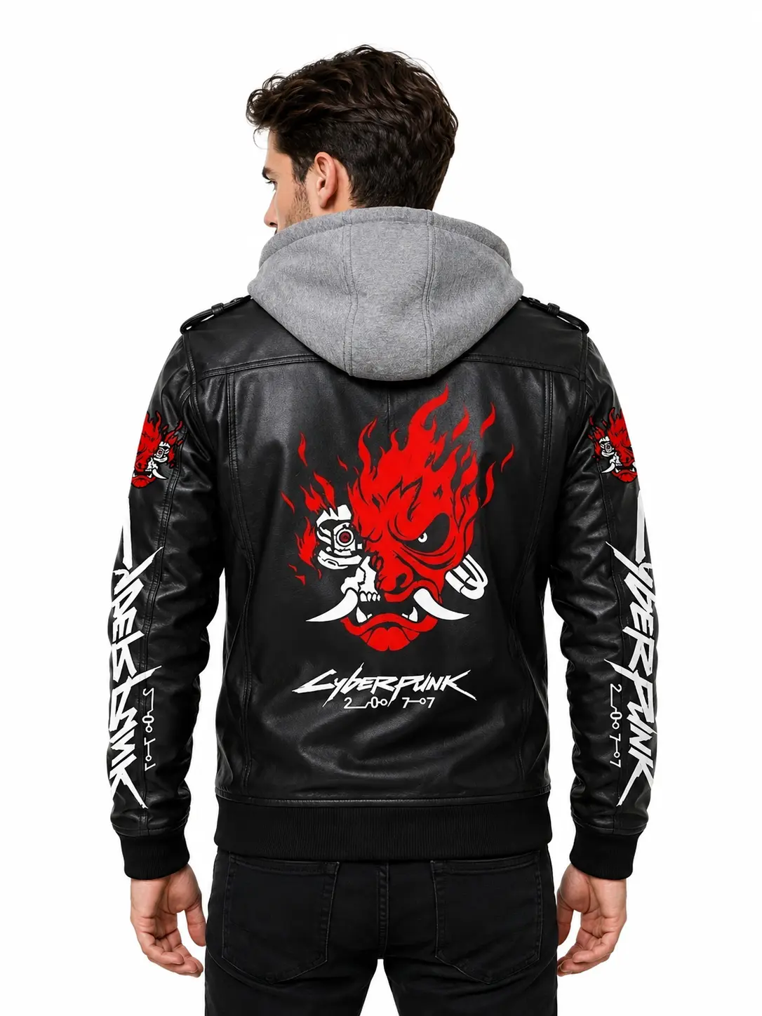 Premium Cyberpunk 2077 Samurai Gaming Leather Jacket Removable Hood- Best Gift
