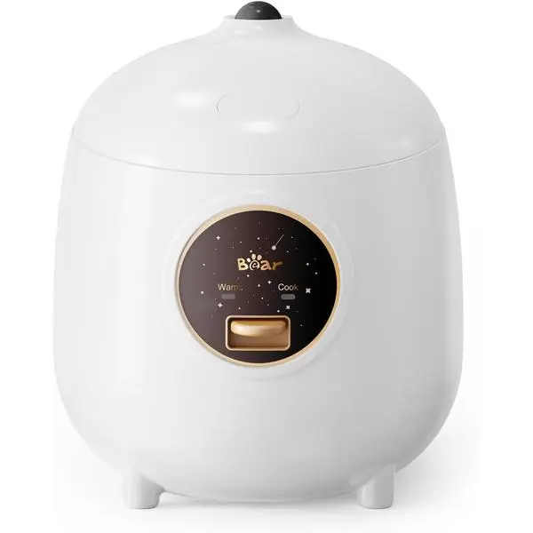 Bear Mini Rice Cooker, 2-Cup Uncooked, Nonstick, Keep Warm, BPA Free, White | Portable 1.2L nonstick small rice cooker for travel, dorm, single serve. One-touch operation, removable pot, auto keep warm