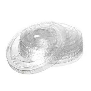 Unicup 100 Count Clear PET Plastic Flat Lids with Straw Slot Fits 16, 20, 24 oz Cups Disposable Plastic Lids Transparent Cup Lids