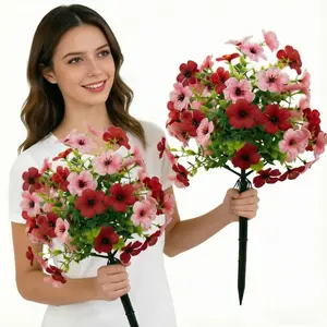 2pcs Artificial Violet Flowers with Ground Stakes, UV-Resistant Fake Bushes, Realistic & Rose Colors, Indoor Outdoor Decor, Holiday Table Settings, Plastic