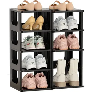 Adjustable 10 Tier Shoe Organizer - Narrow Plastic Vertical Shoe Rack for Closet, Entryway, Boots - Stackable Shoe Cabinet