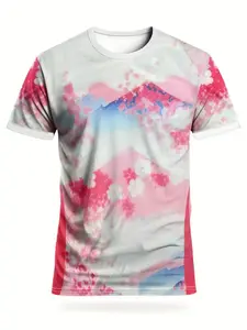 Men's short-sleeved Japanese cherry blossom football jersey with Mount Fuji design. Round neck design, comfortable and breathable pinhole polyester fabric top. Suitable for daily football training and competition.