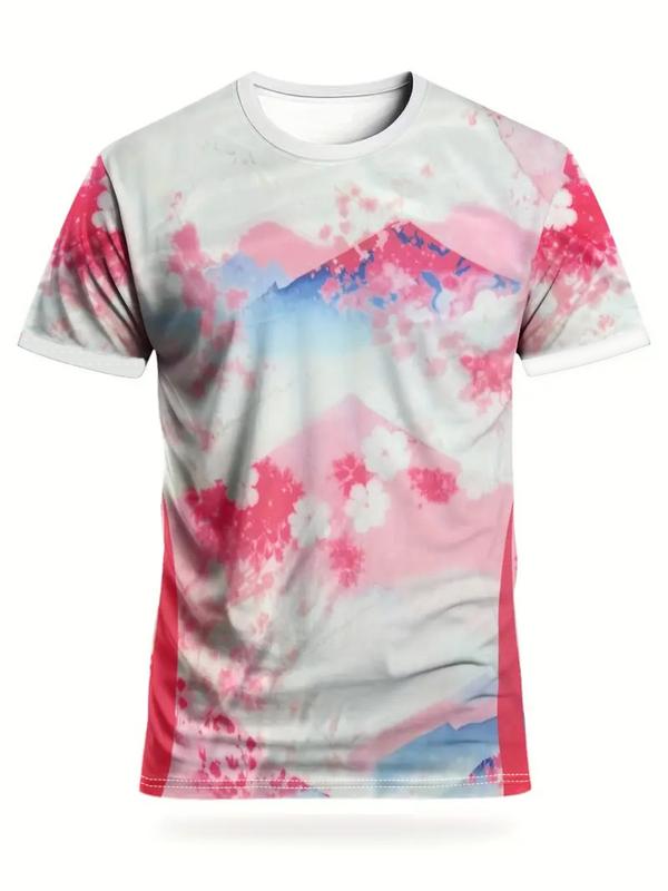 Men's short-sleeved Japanese cherry blossom football jersey with Mount Fuji design. Round neck design, comfortable and breathable pinhole polyester fabric top. Suitable for daily football training and competition.