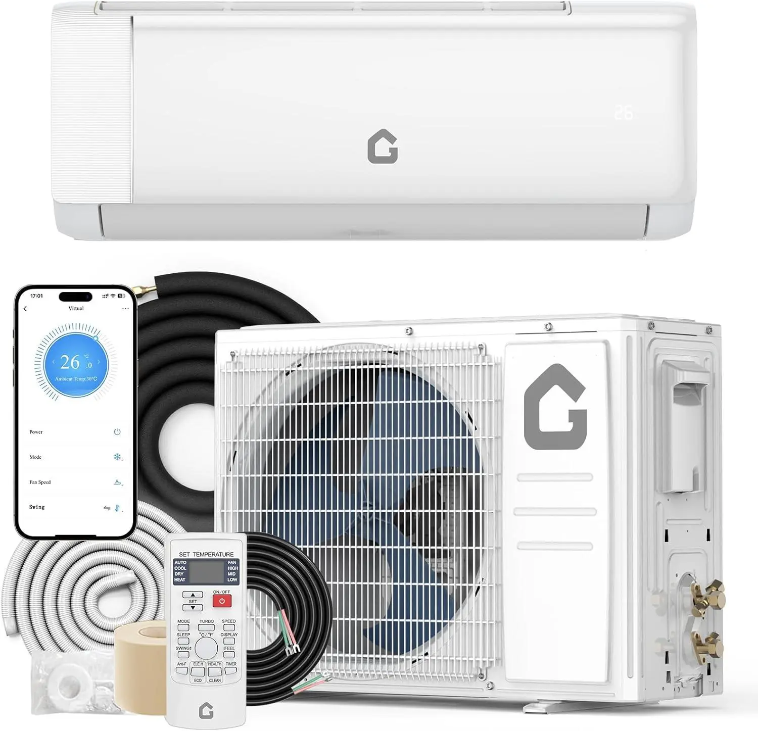 White 12000 BTU Mini Split Air Conditioner and Heater WiFi Enabled SEER2 22 Energy Efficient 115 Volt White Window Type Aircon Aircon Cooler