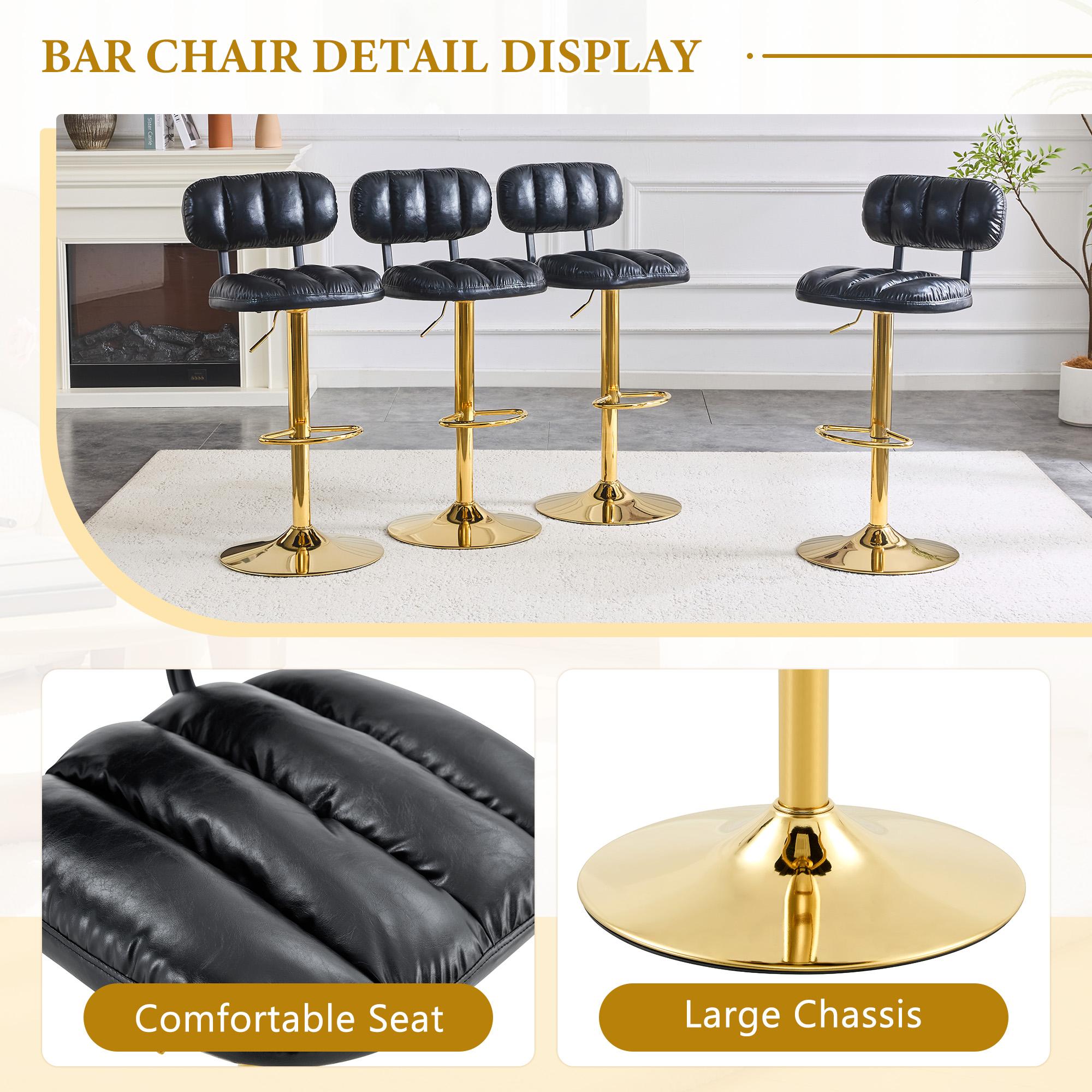 Adjustable Bar Height Set, Round White Marble Pub Table with Gold Chrome Leg & 2 Black Padded PU Leather Bar Stools with Swivel Function, Bistro Set for Small Spaces Adjustable Bar Height Set, Round White Marble Pub Table with Gold Chrome Leg & 2 Black Padded PU Leather Bar Stools with Swivel Function, Bistro Set for Small Spaces