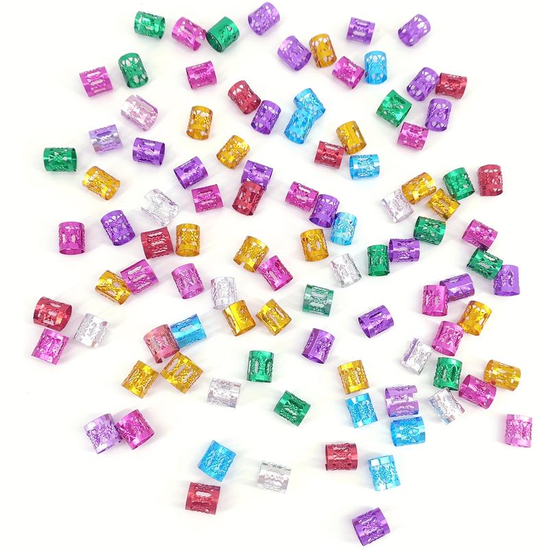 100pcs Adjustable Durable Boho Chic Hair Jewelry Set, Geometric-Patterned Alloy Hair Rings, Metal Cuffs for Braids and Dreadlocks, All-Season Hair Accessories