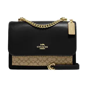 COACH Klare 22 Classic Monogram Flap Crossbody Bag with Canvas and Leather in Black and Brown for Women