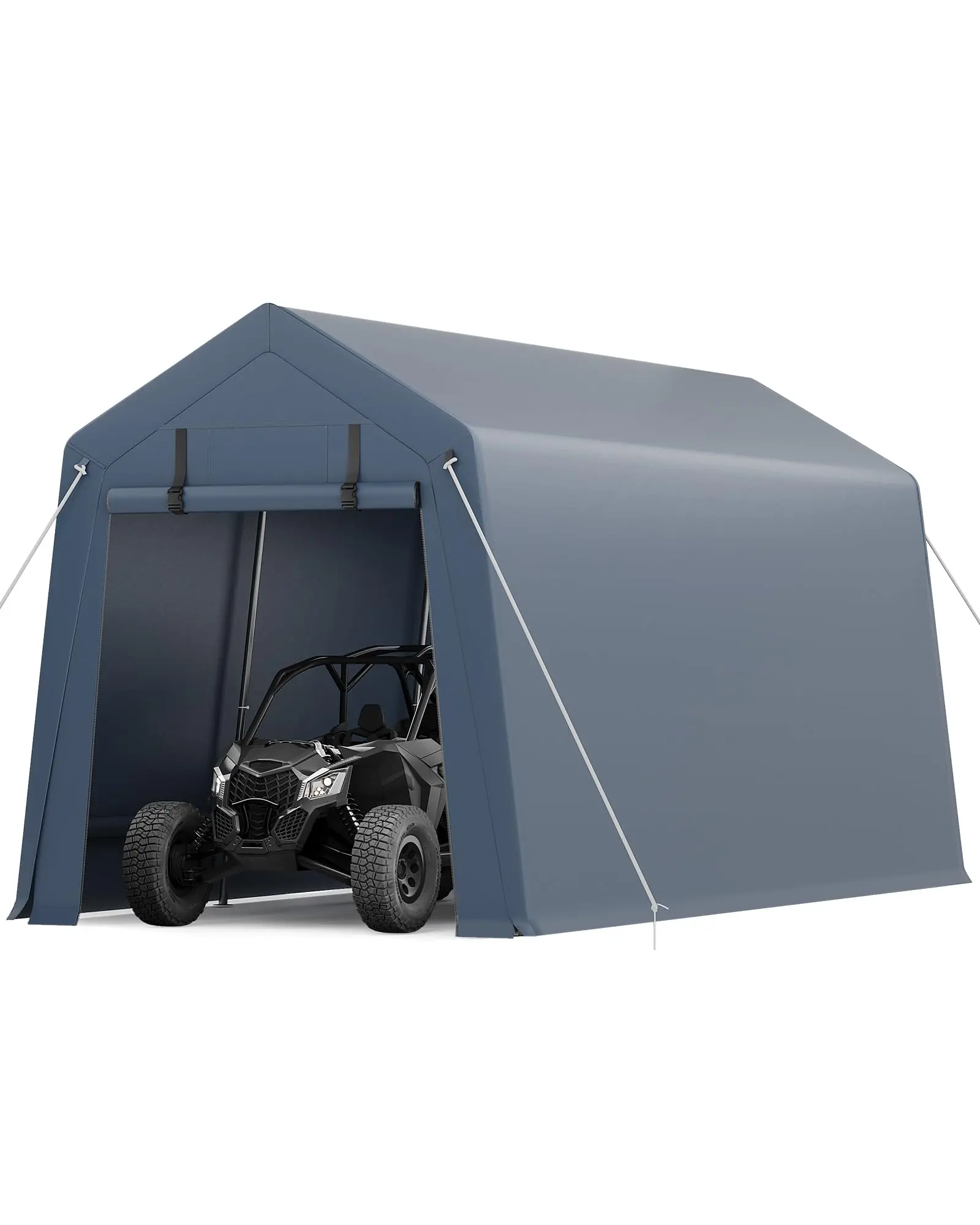 GARVEE 10x15FT Outdoor Storage Shed, Portable Carport with Roll-up Ventilated Zipper Door and Windows, Heavy Duty Waterproof Tarp, Storage Sheds for Motorcycle, Bike, Firewood, Garden Tools