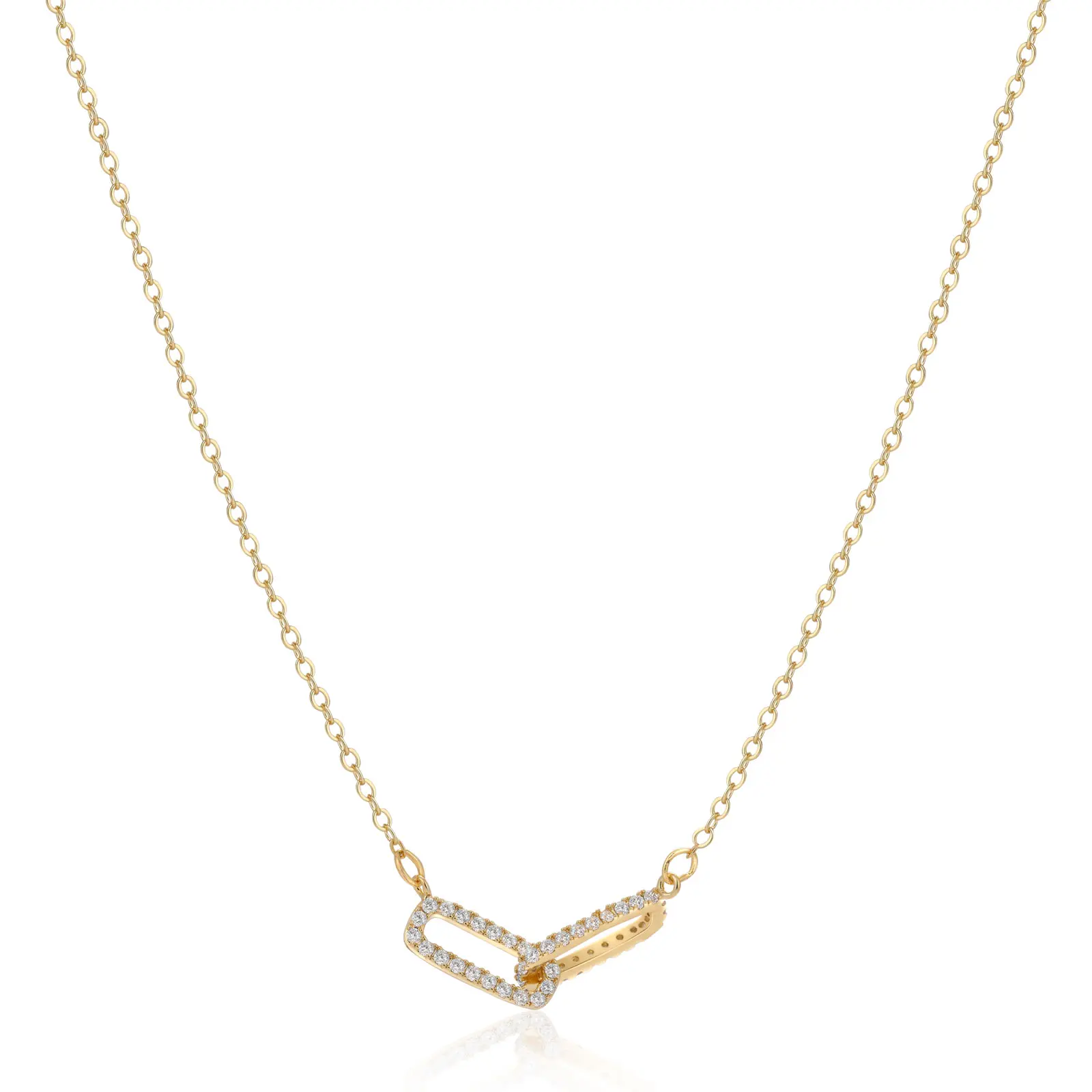 Gold rectangular zircon cross necklace