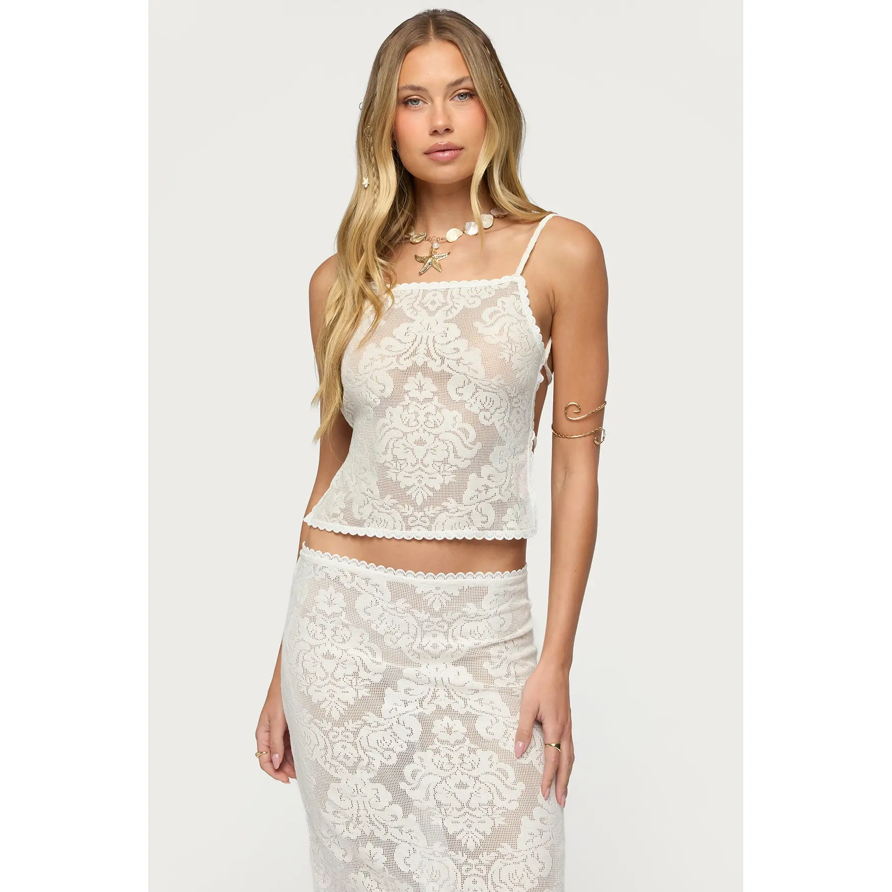 Violette Sheer Lace Tie Back Top