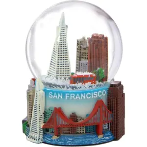 San Francisco Snow Globe with Skyline Landmarks Trolley and Golden Gate Bridge 3.5 Inches