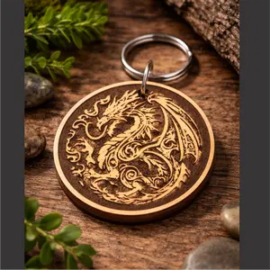 Dragon - wood laminate keychain with stainless steel hardware