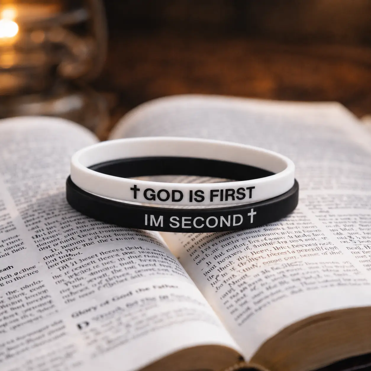 Religious Christian Silicone Bracelet Set - "God Is First, I’m Second" Inspirational Wristbands for Men & Women, Wearable, 2 Pieces Set, Unisex Daily Fit, Inscribed Message Bracelets & Bangles, Synthetic, Cross And Inspirational Text Bracelets & Bangles,