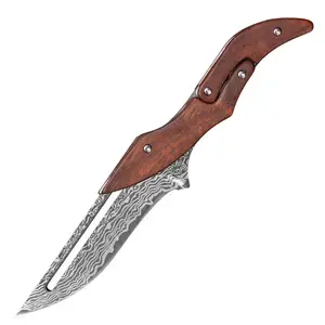 1 pc Damascus Steel   with Wood Handle - Mechanical Magic Pocket  | Kitchen Peeling Tool & High-Quality Gift Choice for Men premium outdoor Multifunctional Folding Knife travel-friendly design