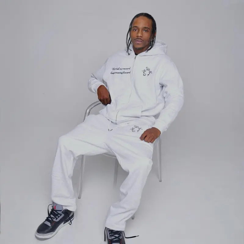 Keep Moving Forward Zip Up Tracksuit - White Tracksuit with Embroidered Text and Logo Design
