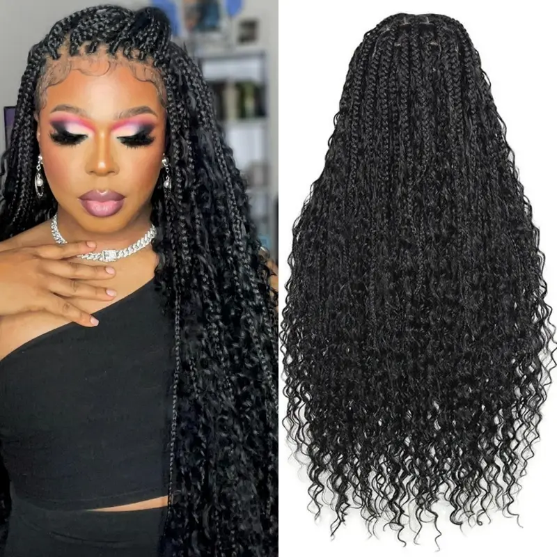 Asteria Hair 36 Inch Boho Knotless Braids Style 13x6/Full Lace Front Braid Wigs with Curls Synthetic Braided Wig #tiktokshopstockup