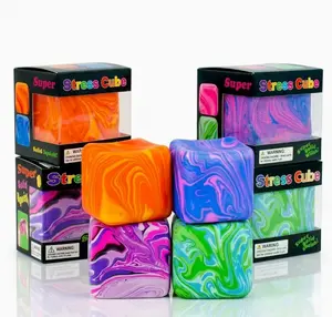 4-Pack Super Stress Cube - Marble Jelly Squish Soft Gel Filled Sensory Toy, Stretchy Elastic Fidget for Stress Relief & Anxiety, Calming Hand Toy Gift for Kids & Adults