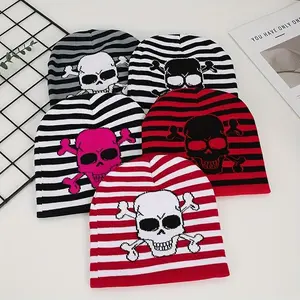 Women’s Skull Jacquard Beanie Hat Hip Hop Punk Style Lightweight Warm Winter Cap with Elastic Band Soft Knit Design 4 Color Options for Outdoor Streetwear and Holiday Wear TikTokShopBlackFriday unique funny trucker baseball witch for Men and Women beanies