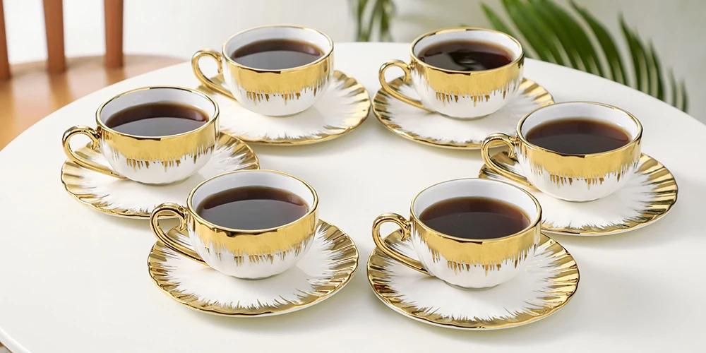 LETAOTAO Tea Cups and Saucer Set with Luxury Gold Rim,  Espresso Coffee Cup Teacup Sets Cappuccino Cup Nordic Style