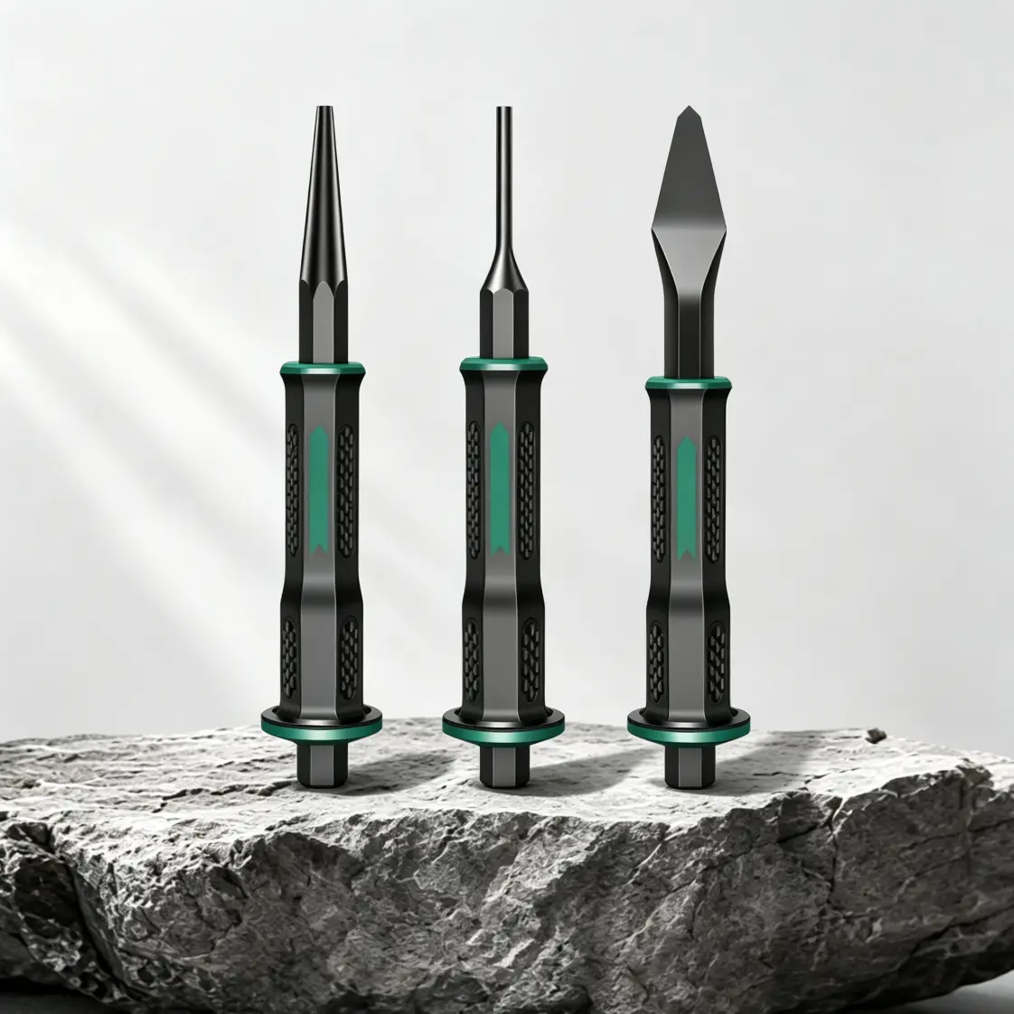 Industrial-Grade Forged Stone Chisel and Hammer Set for Stone Carving, High-Temp Quenched, Thickened Body, Safety Guard, Slip-Resistant Grip