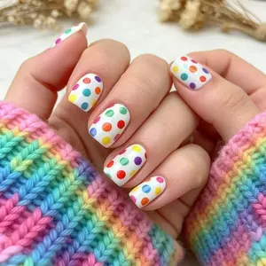 Short Polka Dot False Nails 24pcs, Cute Fresh Sweet Reusable Nail Tips, Easy Daily Use, Perfect for Parties and Holidays