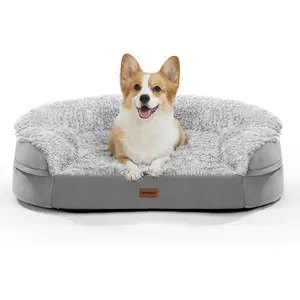 Thickened 3.7 inch Orthopedic Dog Beds for Medium Dogs, Supportive Dog Sofa Bed with 28D Egg-Crate Foam, Removable Washable Plush Cover, Waterproof Lining, Half-Round Design for Puppy Senior Dog