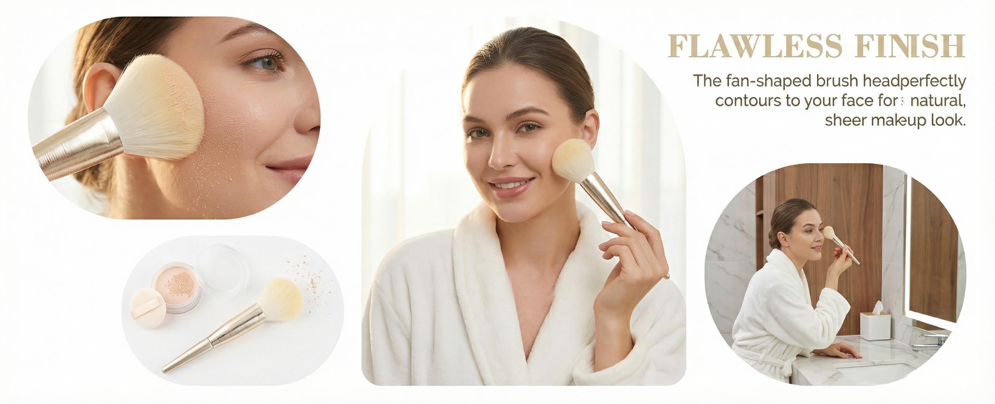 Champagne Gold Large Powder Brush – Ultra Soft Synthetic Fibers for Gentle Application & Precision Control – Perfect for Blending Liquid, Cream & Powder – Luxurious Makeup Tool makeup brushes set