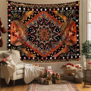 One large polyester Bohemian mandala tapestry wall piece, featuring a vibrant ethnic design, is suitable for decorating living rooms and bedrooms. funny tapestry durable man