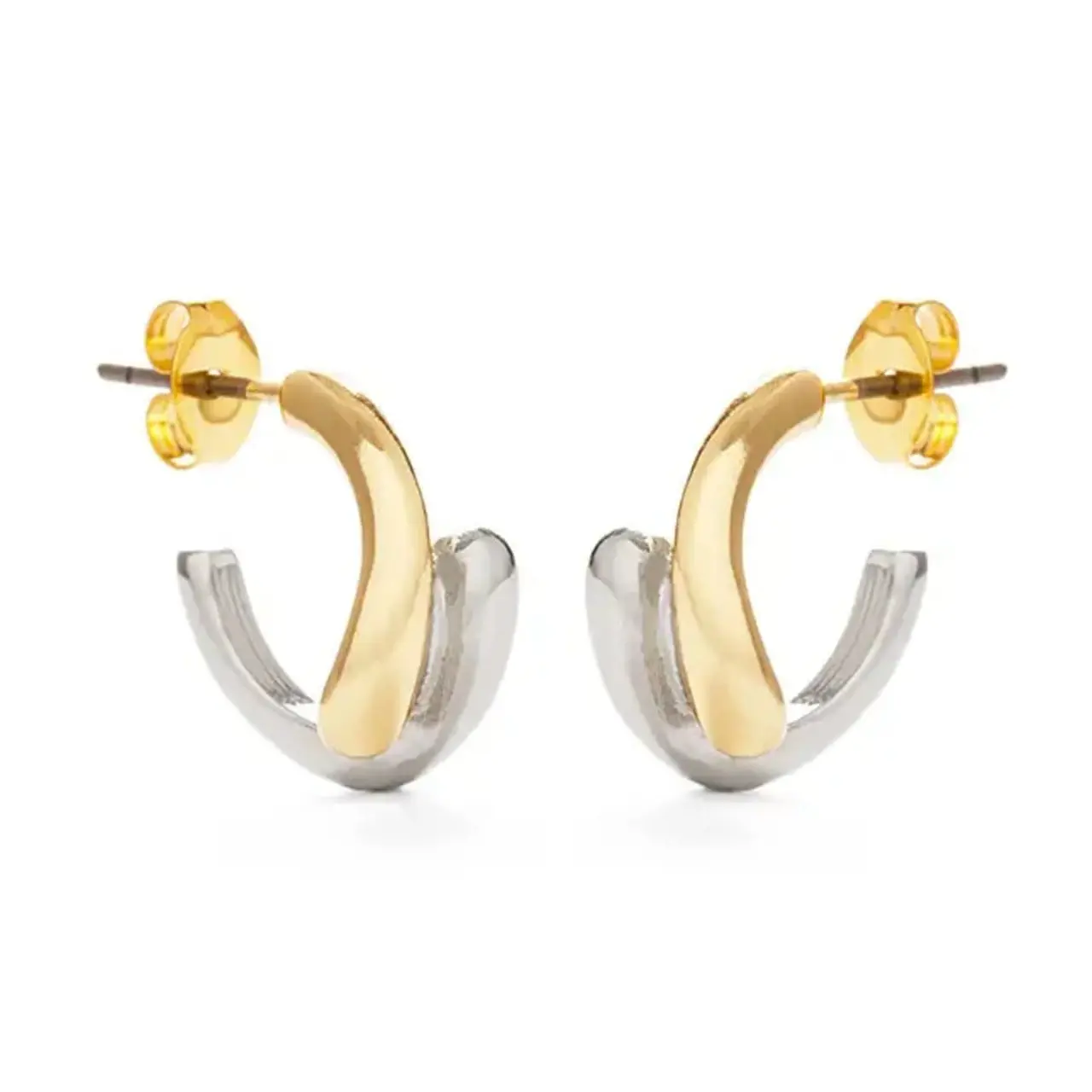 Mixed Metal Gota Hoop Huggie Earrings