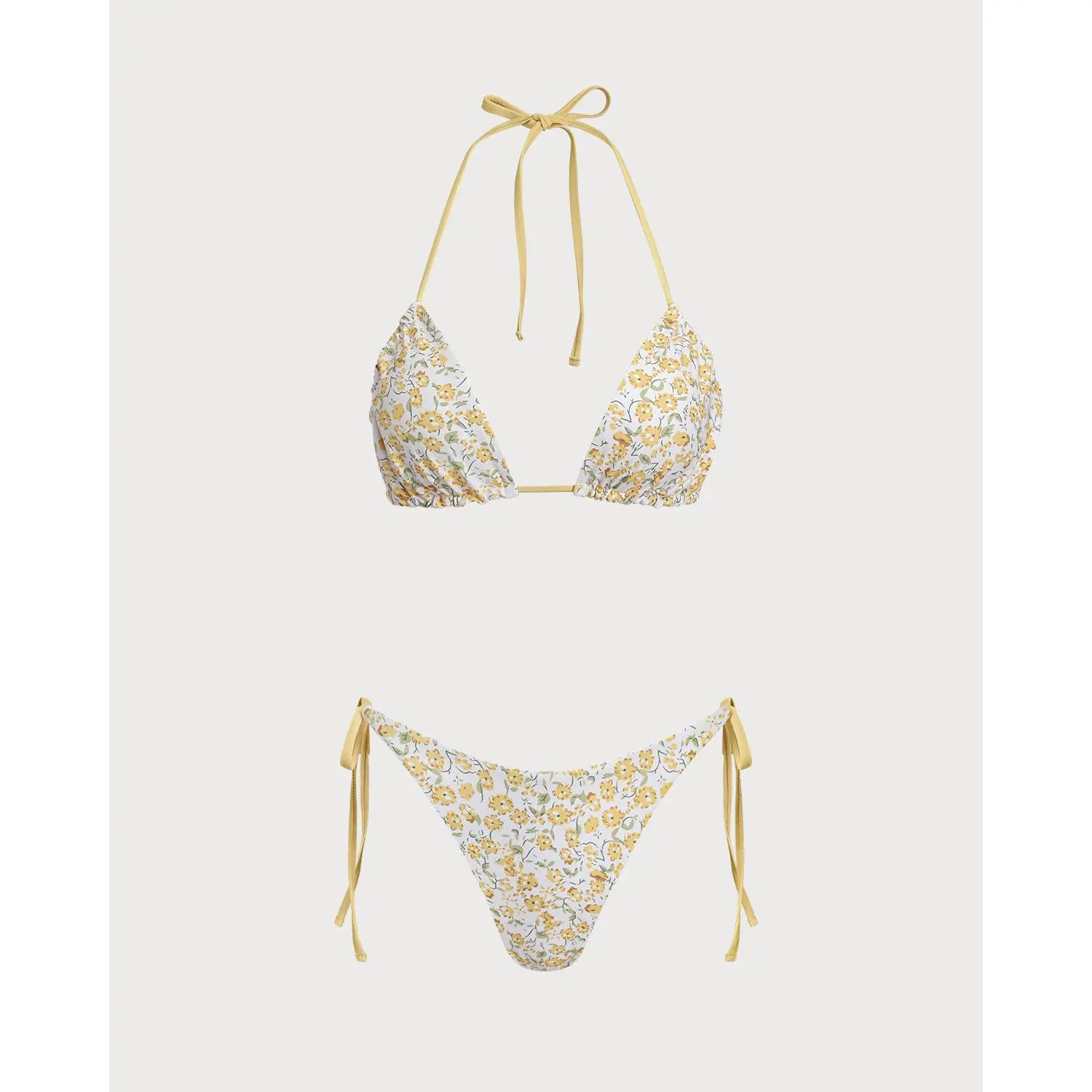 rihoas Yellow Floral Triangle Bikini Set, Women's Bikini Swimsuits with Floral Top for Beach & Outdoor Sports, Floral Bikini Top