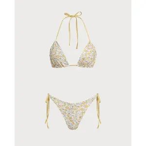 Yellow Floral Triangle Bikini Set