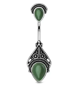 Aventurine Stone Vintage Spear Belly Button Ring