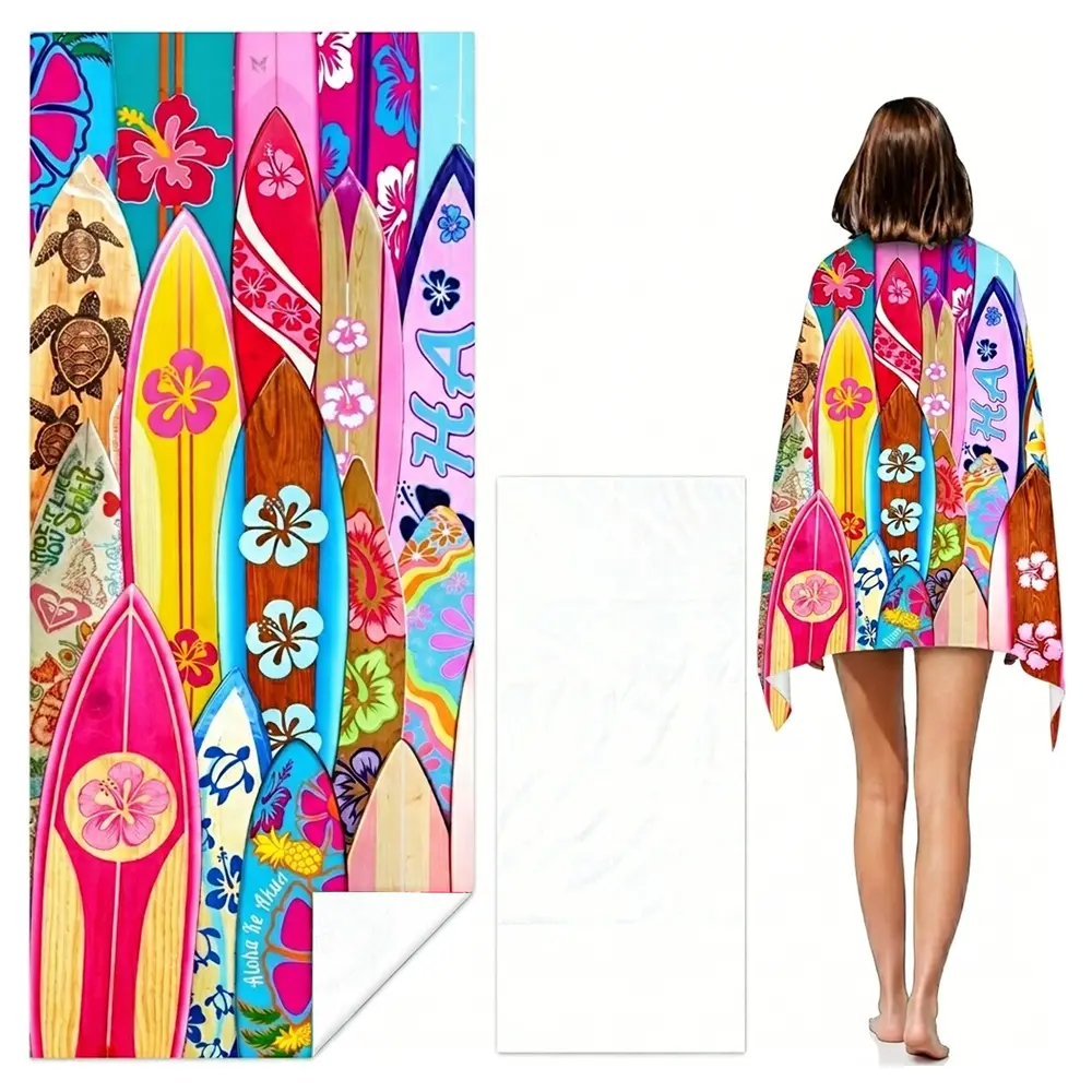 Aloha Retro Hawaiian Tropical Print Colorful Beach Towel - Super Absorbent, Fast-Drying Large Versatile Coastal Island Twist Outdoor Beach Picnic Mat for Pool Days