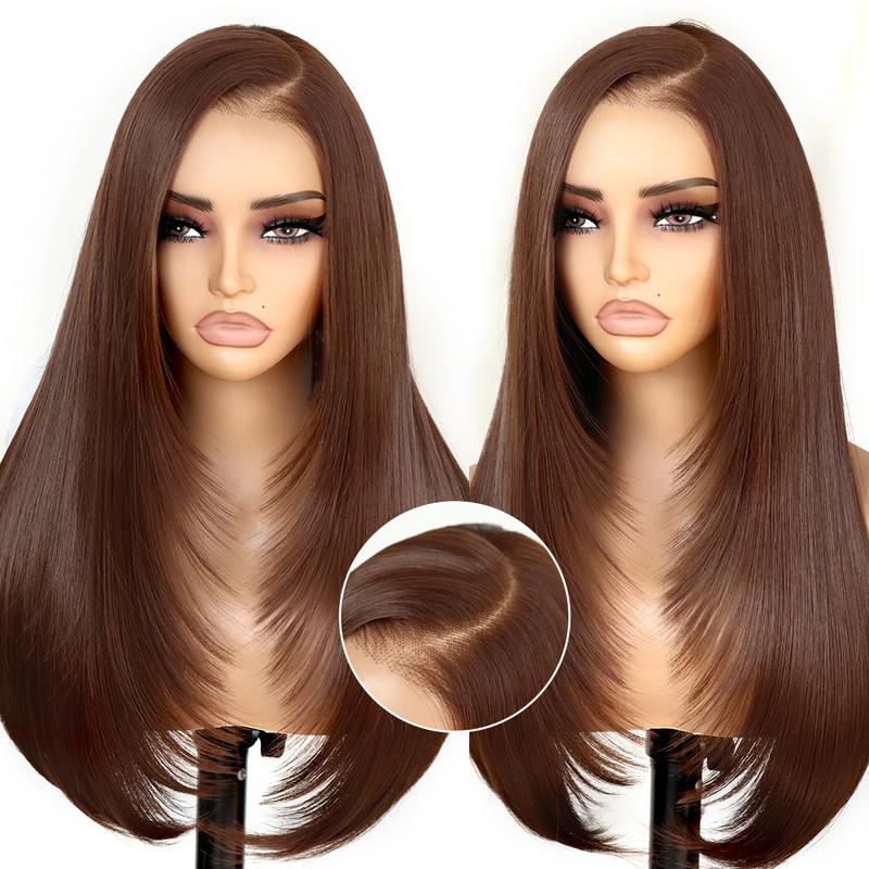 Synthetic 9x7 Glueless C-Part Layered Wig Wear and Go Lace Front Straight Wig Pre Plucked Pre Cut Vivid Self Growing Clean Hairline with Tiny Knots Synthetic 9x7 Glueless C-Part Layered Wig Wear and Go Lace Front Straight Wig Pre Plucked Pre Cut Vivid Self Growing Clean Hairline with Tiny Knots