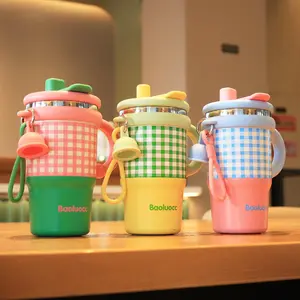 Dopamine double drink thermos cup, 600ML large capacity | 12H cold insulation 8H thermal insulation | 304 stainless steel | removable straw + direct drinking cover | limited blind box pendant | ins wind gift box | student party girlfriend gift |