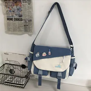 Korean Style Canvas Crossbody Bag for Women - 30x29x13cm Durable Lightweight Messenger Bag for School & Travel - Machine Washable Black And White