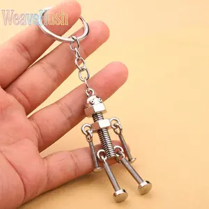 2Pcs Retro Handmade DIY Robot Keychain Pendants - Movable Screw Man Design, Flexible Joints, Vintage Mechanical Style, Cute Decorative Key Ring Accessories for Daily Use, Gifting