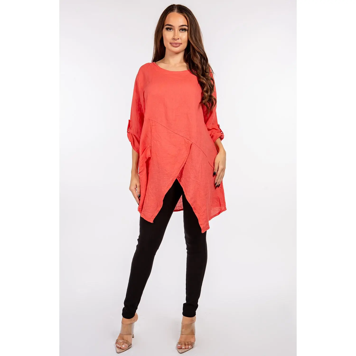 Raw Moda Asymmetric Single Pocket Linen Tunic
