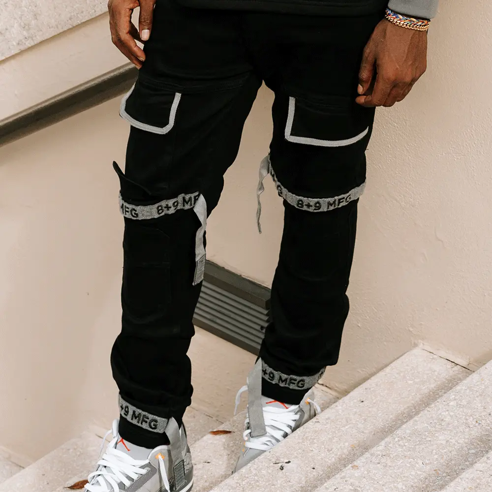 Strapped Up Slim Jeans Jet Black Grey Straps Strapped Up Slim Jeans Jet Black Grey Straps