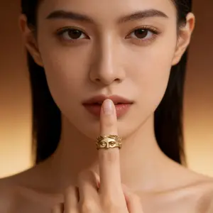 Vintage Gold Venus Face Ring, Sculpted Greek Goddess Statement Ring for Women