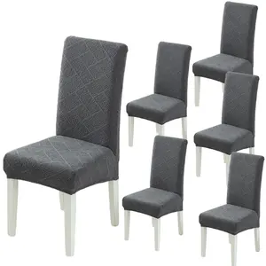 4/6 Piece Thickened Jacquard Elastic Chair Covers, Simple Geometric Pattern, Polyester Fiber, Durable Modern Dining Chair Slipcover Set